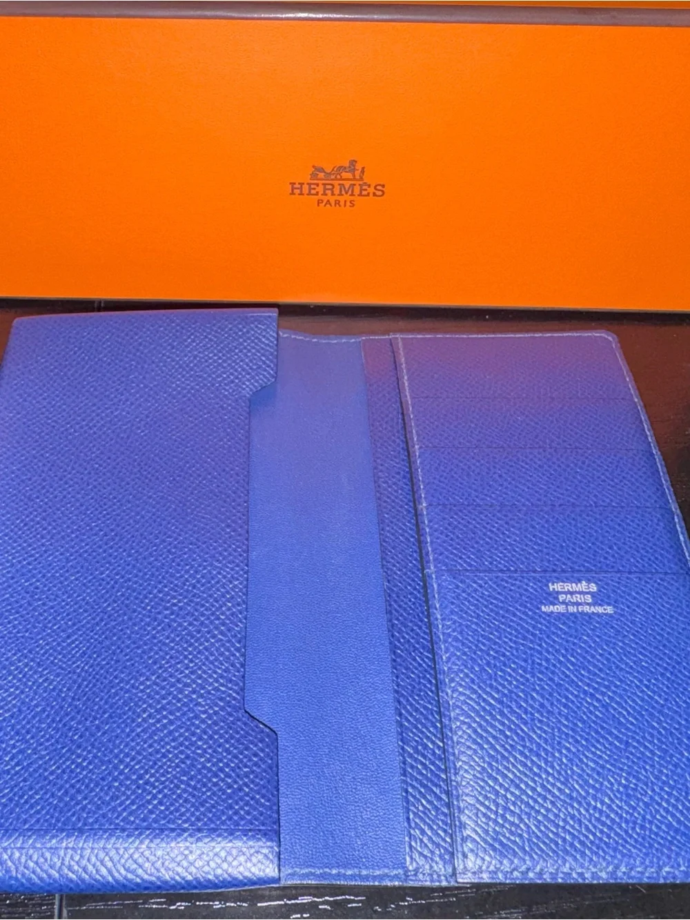 Hermes Indigo Blue Leather Wallet with Box, COA